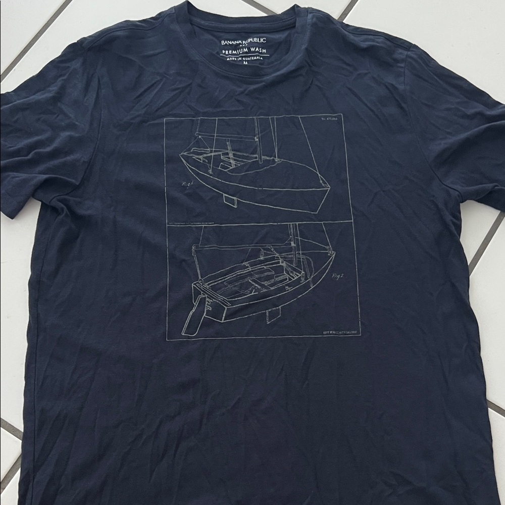 Banana Republic Navy Graphic Crewneck Tee with Boat Sketch